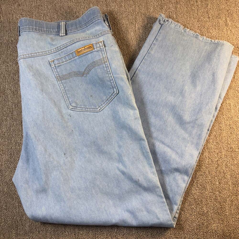 VTG 70s Men’s Sport-about a Jeans Blue Soft 42x32 Un-Hemmed Talon Zipper